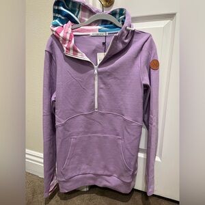 Michelle Mae Lavender Half-Zip Hoodie with Pink Striped Hood